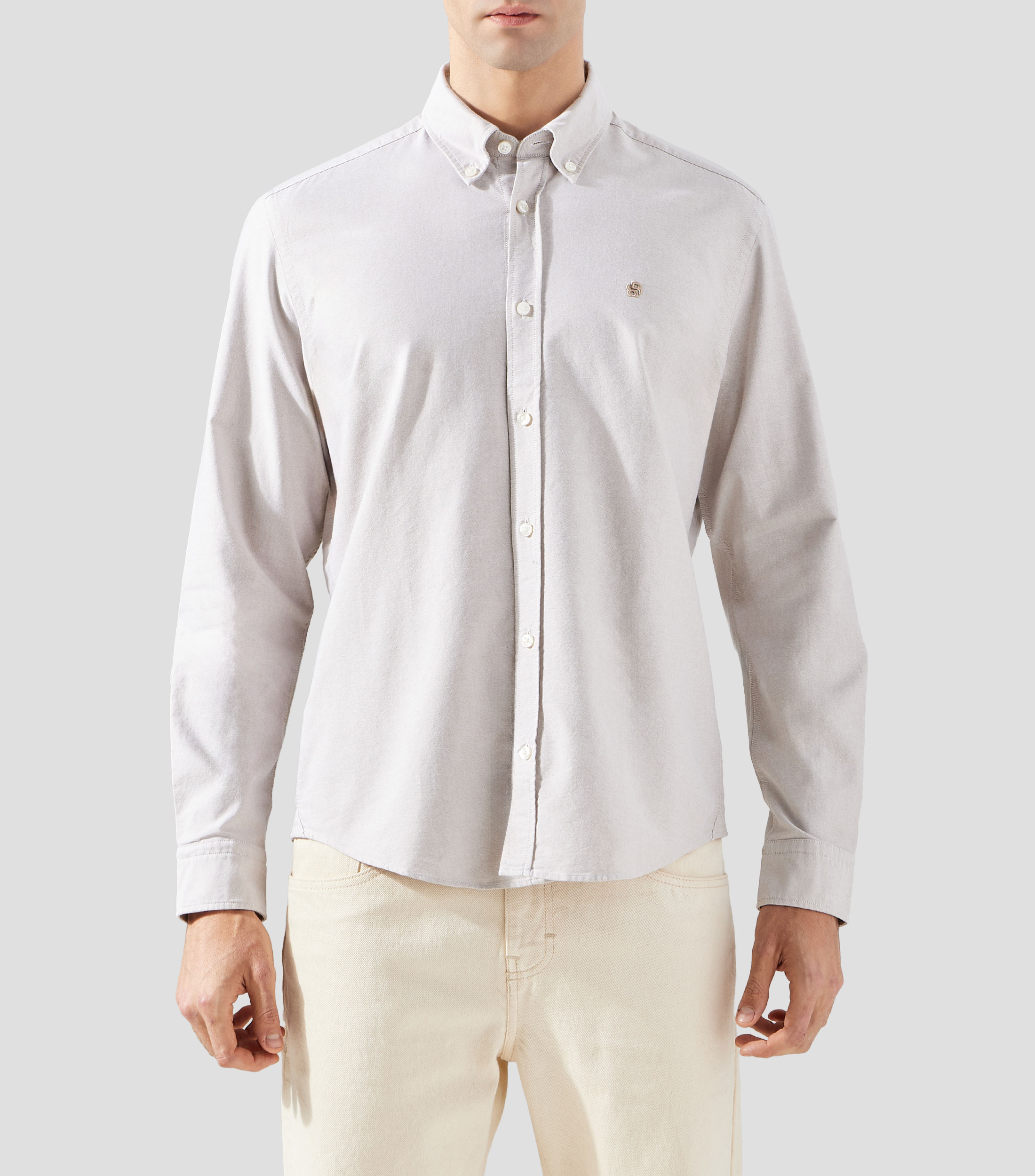 Camisa Oxford lisa manga larga Hombre
